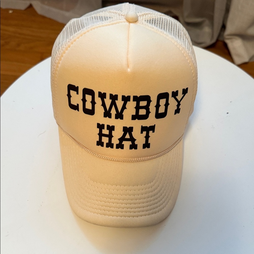 Preowned adult Cream Brown Cowboy Hat snap back trucker hat